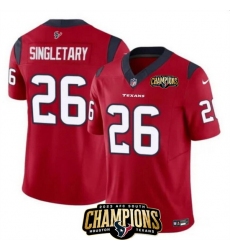 Men Houston Texans 26 Devin Singletary Red 2023 F U S E  AFC South Champions Patch Vapor Untouchable Limited Stitched Football Jersey