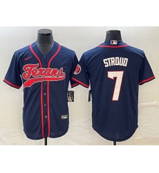 Men Houston Texans 7 C J  Stroud Navy With Patch Cool Base Stitched Baseball Jersey