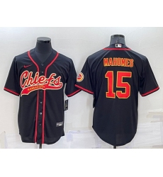 Men Kansas City Chiefs 15 Patrick Mahomes Black Cool Base Stitched Baseball Jersey