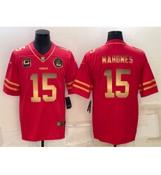 Men Kansas City Chiefs 15 Patrick Mahomes Red Gold 4 Star C Patch Vapor Untouchable Limited Stitched Jersey