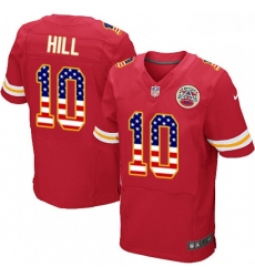 Men Nike Kansas City Chiefs 10 Tyreek Hill Elite Red Home USA Flag Fashion NFL Jersey