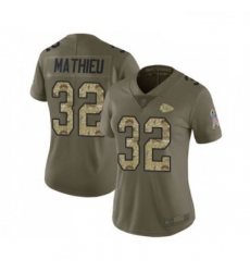 Womens Kansas City Chiefs 32 Tyrann Mathieu Limited Olive Camo 2017 Salute to Service Football Jersey