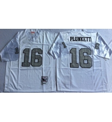 Men Las Vegas Raiders 16 Jim Plunkett White Silver M&N Throwback Jersey