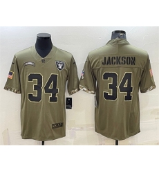 Men Las Vegas Raiders 34 Bo Jackson Olive 2022 Salute To Service Limited Stitched Jersey