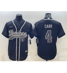 Men Las Vegas Raiders 4 Derek Carr Black Reflective With Patch Cool Base Stitched Baseball Jersey