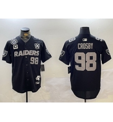 Men Las Vegas Raiders 98 Maxx Crosby Black With Nevada Silver Stat Patch And 65th Anniversary Patch 3 Star C Patch Stitched Baseball Jersey 3