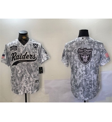 Men Las Vegas Raiders Team Big Logo 2024 Arctic Camo Salute To Service With 65th Anniversary Patch Stitched Baseball Jersey