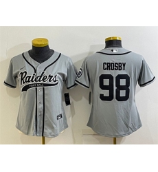 Women Las Vegas Raiders 98 Maxx Crosby Pink Silver With Patch Cool Base Stitched