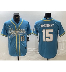 Men Los Angeles Chargers 15 Ladd McConkey Blue Cool Base Stitched Baseball Jersey 1