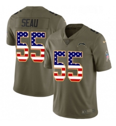 Men Nike Los Angeles Chargers 55 Junior Seau Limited OliveUSA Flag 2017 Salute to Service NFL Jersey