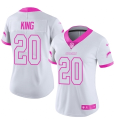 Nike Chargers #20 Desmond King White Pink Womens Stitched NFL Limited Rush Fashion Jersey