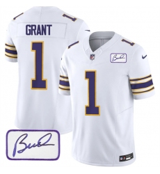 Men Minnesota Vikings 1 Greg Joseph White 2023 F U S E Bud Grant Patch Vapor Limited Stitched Jersey