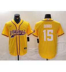 Men Minnesota Vikings 15 Joshua Dobbs Yellow Cool Base Stitched Baseball Jersey