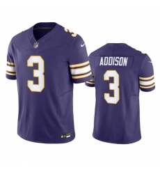 Men Minnesota Vikings 3 Jordan Addison Purple 2023 F U S E  Vapor Untouchable Limited Stitched Jersey