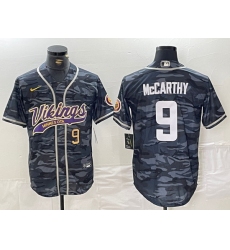 Men Minnesota Vikings 9 J J  McCarthy Grey Camo Cool Base Stitched Baseball Jersey 1