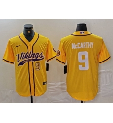 Men Minnesota Vikings 9 J J  McCarthy Yellow Cool Base Stitched Baseball Jersey