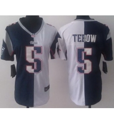 Women Nike New England Patriots 5 Tim Tebow Blue White Split NFL Jerseys