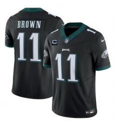 Men Philadelphia Eagles 11 A  J  Brown Black F U S E With 2 Star C Patch Vapor Untouchable Limited Stitched Football Jersey