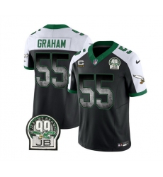 Men Philadelphia Eagles 55 Brandon Graham Black White 2023 F U S E  With 4 Star C Patch Throwback Vapor Untouchable Limited Stitched Football Jersey