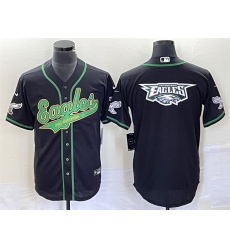 Men Philadelphia Eagles Black Team Big Logo Cool Base Stitched Baseball Jersey