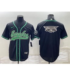 Men Philadelphia Eagles Black Team Big Logo With Patch Cool Base Stitched Baseball Jersey