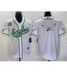 Men Philadelphia Eagles White Team Big Logo With C Patch Cool Base Stitched Baseball Jersey