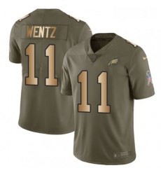 Mens Nike Philadelphia Eagles 11 Carson Wentz Limited OliveGold 2017 Salute to Service NFL Jersey