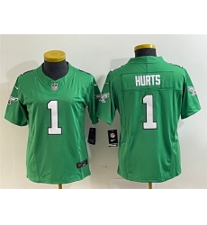 Women Philadelphia Eagles 1 Jalen Hurts Green 2023 F U S E  Stitched Football Jersey  Run Small