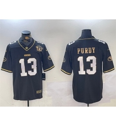 Men San Francisco 49ers 13 Brock Purdy Black Gold With 75th Anniversary Patch Stitched Jersey