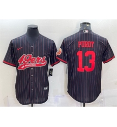 Men San Francisco 49ers 13 Brock Purdy Black With Patch Cool Base Stitched Baseball Jersey