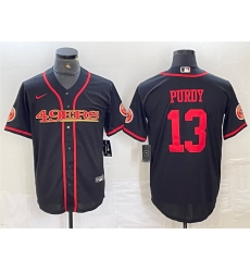 Men San Francisco 49ers 13 Brock Purdy Black With Patch Cool Base Stitched Baseball Jersey