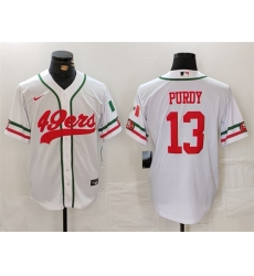 Men San Francisco 49ers 13 Brock Purdy White With Patch Cool Base Stitched Baseball Jersey