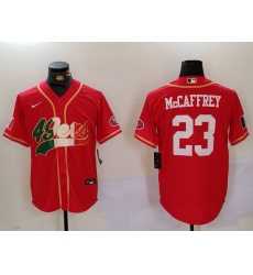 Men San Francisco 49ers 23 Christian McCaffrey Red With Patch Cool Base Stitched Baseball Jersey 2