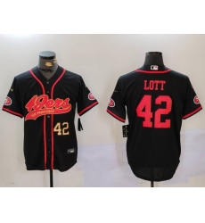 Men San Francisco 49ers 42 Ronnie Lott Black With Patch Cool Base Stitched Baseball Jersey