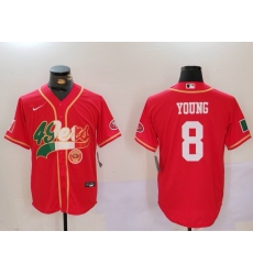 Men San Francisco 49ers  8 Steve Young Red With Patch Cool Base Stitched Baseball Jersey 1