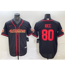 Men San Francisco 49ers 80 Jerry Rice Black With Patch Cool Base Stitched Baseball Jersey