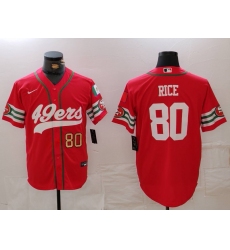 Men San Francisco 49ers 80 Jerry Rice Red With Patch Cool Base Stitched Baseball Jersey 1