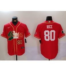 Men San Francisco 49ers 80 Jerry Rice Red With Patch Cool Base Stitched Baseball Jersey 2