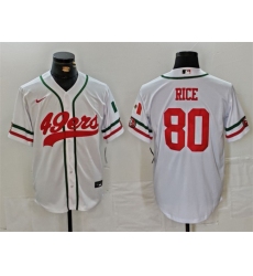 Men San Francisco 49ers 80 Jerry Rice White With Patch Cool Base Stitched Baseball Jersey