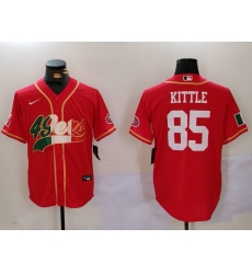 Men San Francisco 49ers 85 George Kittle Red With Patch Cool Base Stitched Baseball Jersey 2