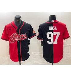 Men San Francisco 49ers 97 Nick Bosa Red Black Split With Patch Cool Base Stitched Baseball Jersey