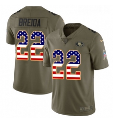 Mens Nike San Francisco 49ers 22 Matt Breida Limited OliveUSA Flag 2017 Salute to Service NFL Jersey