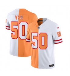 Men Tampa Bay Buccaneers 50 Vita Vea 2023 F U S E  White Gold Split Throwback Limited Stitched Jersey