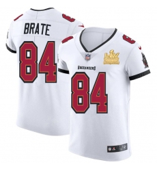 Men Tampa Bay Buccaneers 84 Cameron Brate Men Super Bowl LV Champions Patch Nike White Vapor Elite Jersey