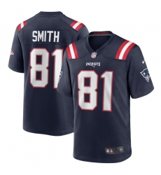 Men New England Patriots 81 Jonnu Smith Navy Stitched Game Jersey