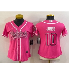 Women New England Patriots 10 Mac Jones Pink With Patch Cool Base Stitched Baseball Jersey