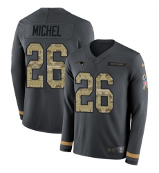 Nike Patriots #26 Sony Michel Anthracite Salute to Service Youth Long Sleeve Jersey