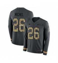 Youth Nike New England Patriots 26 Sony Michel Limited Black Salute to Service Therma Long Sleeve NFL Jersey