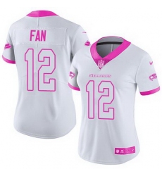 Nike Seahawks #12 Fan White Pink Womens Stitched NFL Limited Rush Fashion Jersey