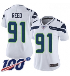 Seahawks #91 Jarran Reed White Women Stitched Football 100th Season Vapor Limited Jersey